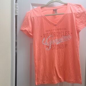 Harley-Davidson Women's Orange V-Neck Tee size S